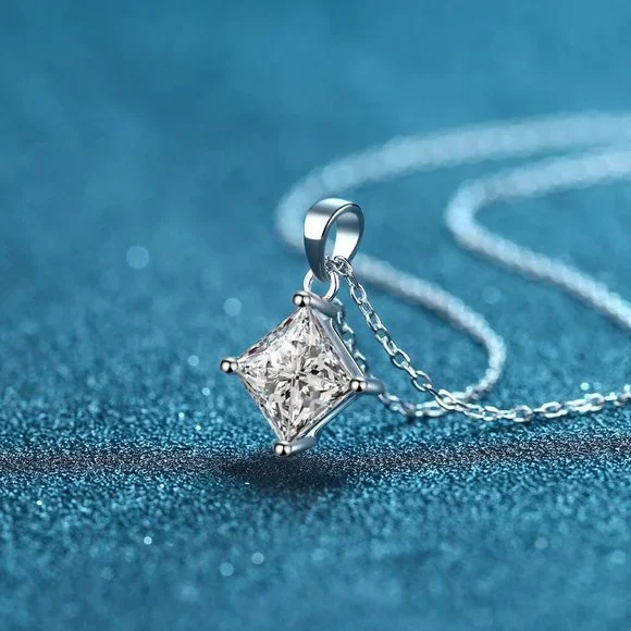 Certified 2ct. t.w. Diamond Moissanite Princess Cut Necklace NEW - Picture 4 of 7